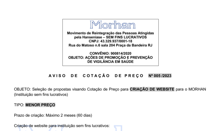 EDITAL n. 005 – Cotação de Preco Eletronica ate 10/04/23 – Ref.: Criação de Website com Loja Virtual