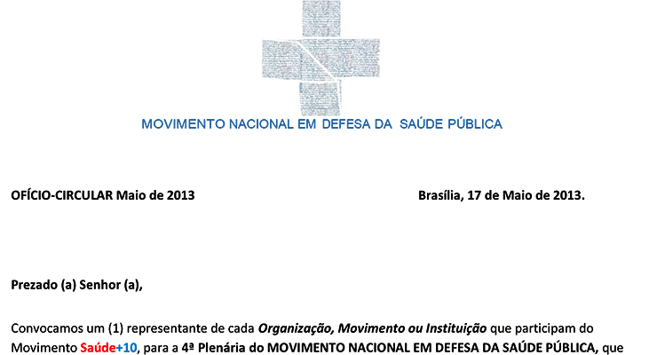 MOVIMENTO NACIONAL EM DEFESA DA SAÚDE PÚBLICA