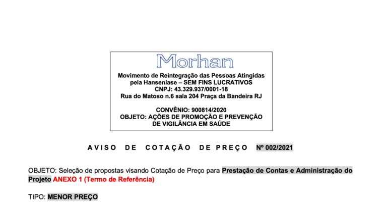 EDITAL n. 002 – Ref.:  Contratação de Prestação Serviço (ate 25/05/21)