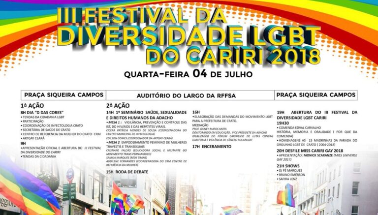 Região do Cariri será colorida pela diversidade em ação no Crato dia 4 de julho